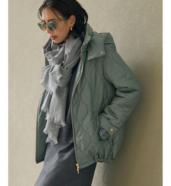 23区「中綿パディング フード2WAY アウター」|ダウン|セージ系