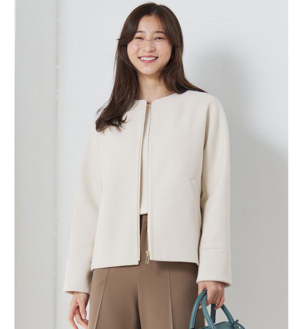 any SiS「ウールライクドルマンショート コート」|ノーカラーコート|アイボリー