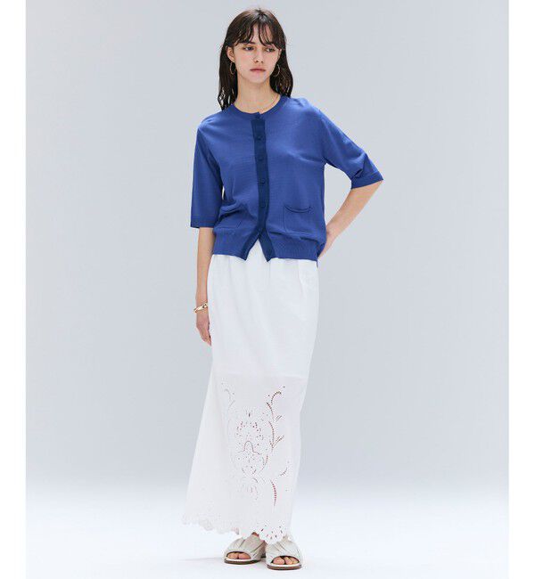 BEIGE,「【洗える】VALOIS / ジョーゼットトリム半袖カーディガン」|ニット・セーター|