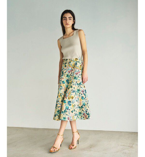 GRACE CONTINENTAL「フラワージャガードフレアスカート」|スカート|イエロー