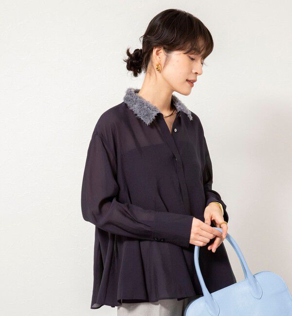 NOLLEY'S sophi「チュール襟付オーガンジーフレアシャツブラウス」|シャツ・ブラウス|