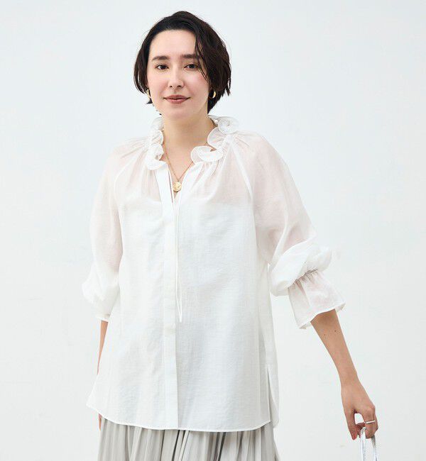 NOLLEY'S sophi「ウォッシャブルシアーオーガンジーフリルネックブラウス」|シャツ・ブラウス|ホワイト