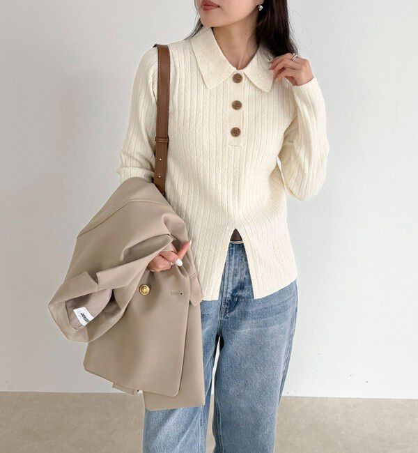 fredy emue「センタースリット衿付きプルオーバー」|ニット・セーター|