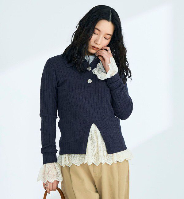 fredy emue「センタースリット衿付きプルオーバー」|ニット・セーター|