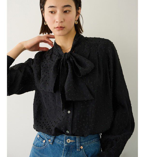 ROPE「2WAYドットジャガードボウタイブラウス/イージーケア」|シャツ・ブラウス|ブラック(01)