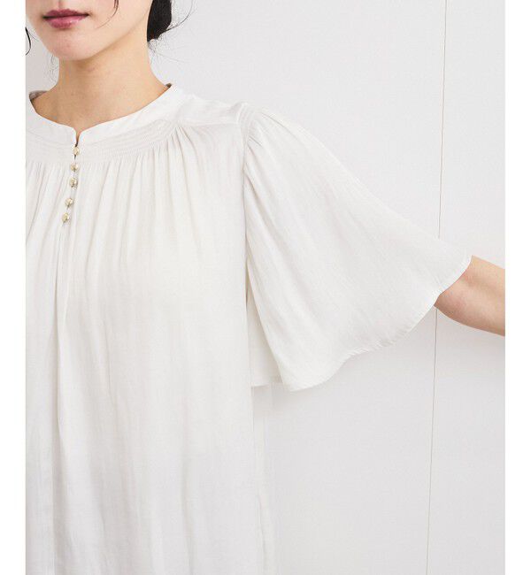 VIS「【2WAY】割繊ハーフスリーブブラウス【洗える】」|シャツ・ブラウス|