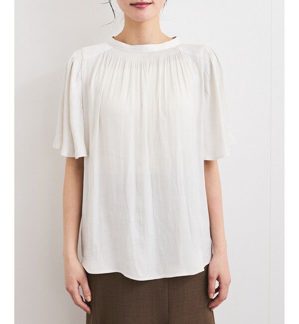 VIS「【2WAY】割繊ハーフスリーブブラウス【洗える】」|シャツ・ブラウス|