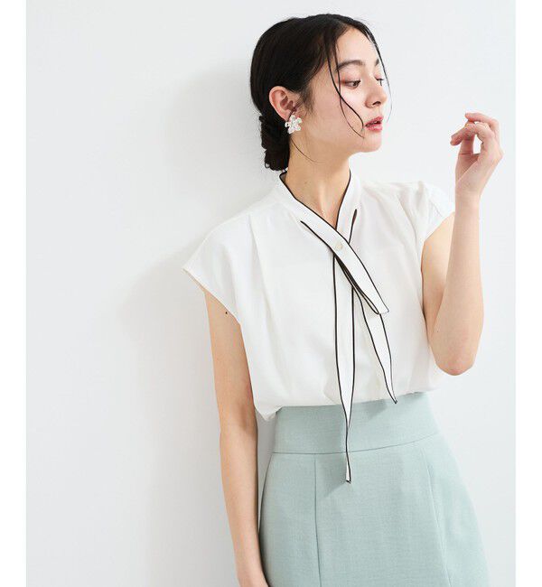 VIS「【接触冷感】配色ボウタイタックブラウス」|シャツ・ブラウス|