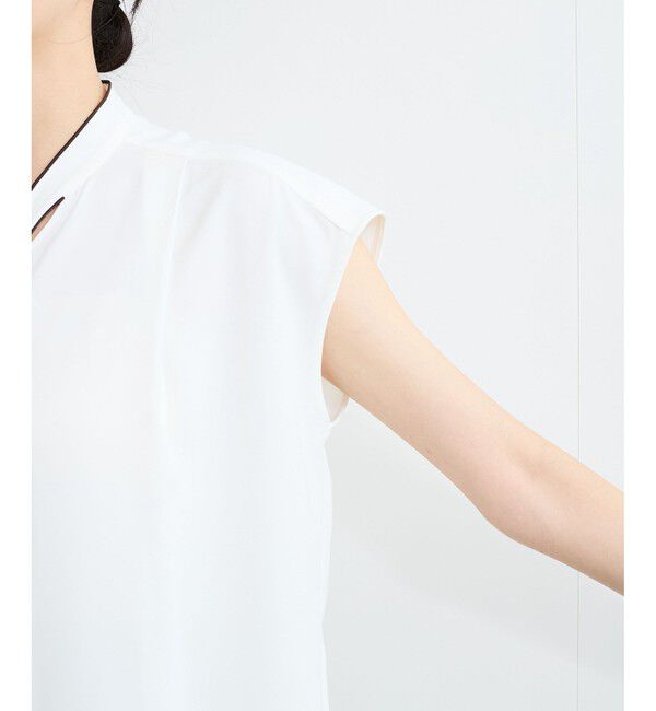 VIS「【接触冷感】配色ボウタイタックブラウス」|シャツ・ブラウス|