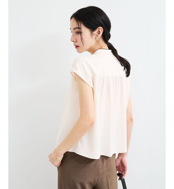 VIS「【接触冷感】配色ボウタイタックブラウス」|シャツ・ブラウス|