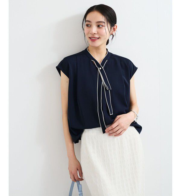 VIS「【接触冷感】配色ボウタイタックブラウス」|シャツ・ブラウス|