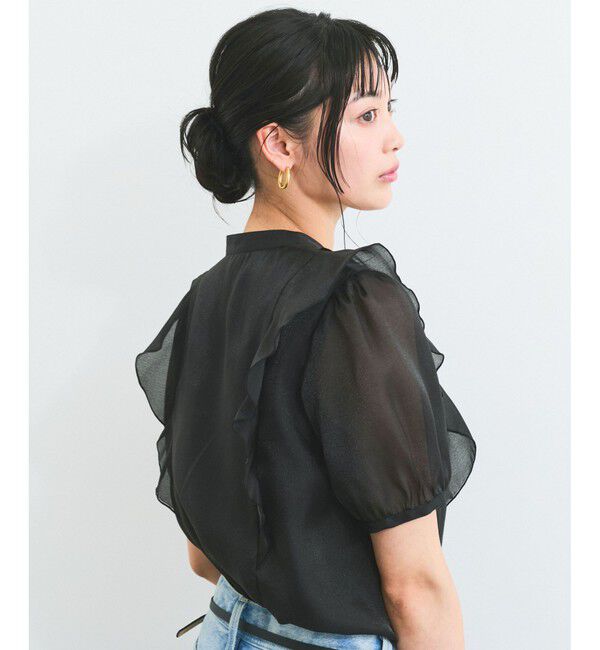 VIS「【洗える】シアーラッフル半袖ブラウス」|シャツ・ブラウス|