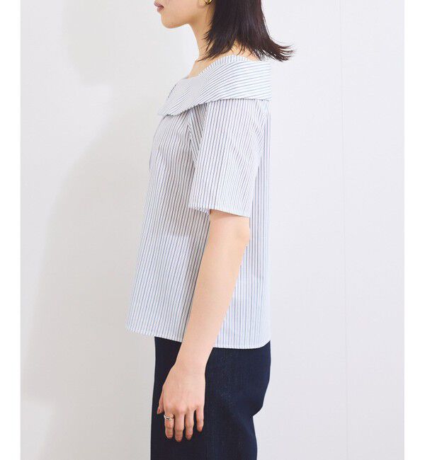 VIS「【防シワ】ラメミックスオフショルダー風ストライプシャツ」|シャツ・ブラウス|