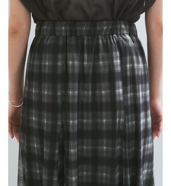 VIS「【洗える】チュールプリントチェックスカート」|スカート|