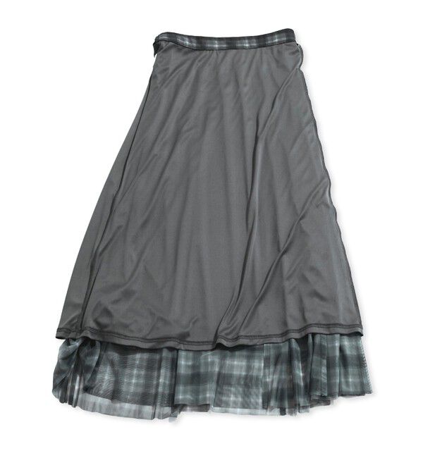 VIS「【洗える】チュールプリントチェックスカート」|スカート|