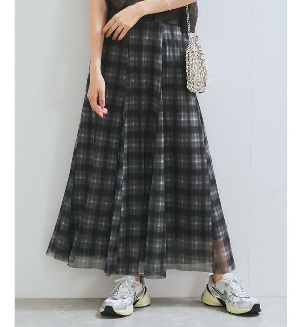 VIS「【洗える】チュールプリントチェックスカート」|スカート|