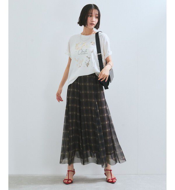 VIS「【洗える】チュールプリントチェックスカート」|スカート|