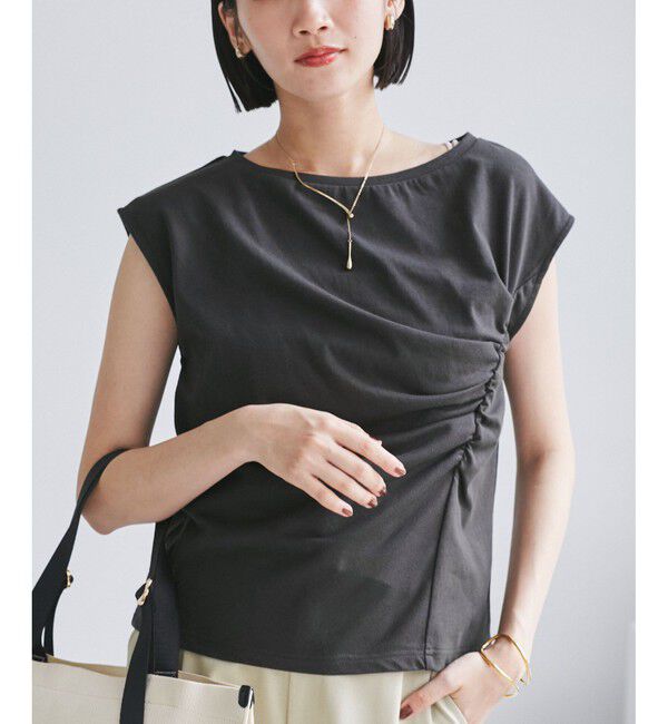 VIS「アシメギャザートップス」|Tシャツ・カットソー|チャコール(06)