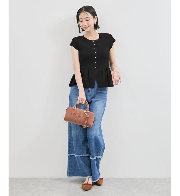 VIS「【アンチピリング/洗える】美SMARTショートスリーブペプラムニット」|ニット・セーター|