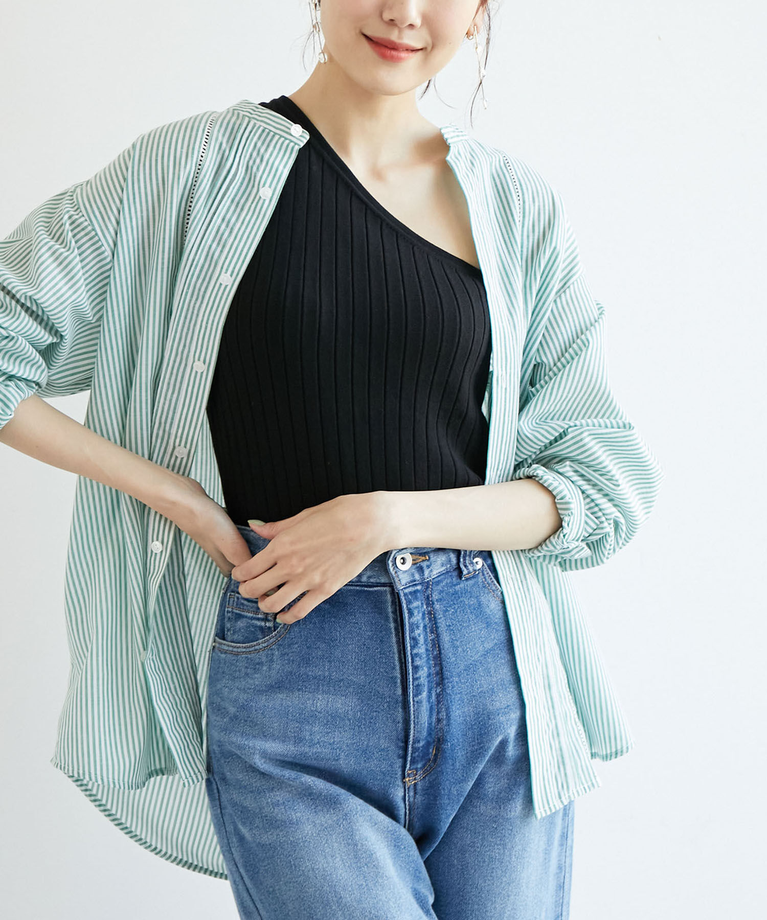 Rope&rsquo;Picnic「ワンショルカップ付インナー」|タンクトップ|ブラック(01)