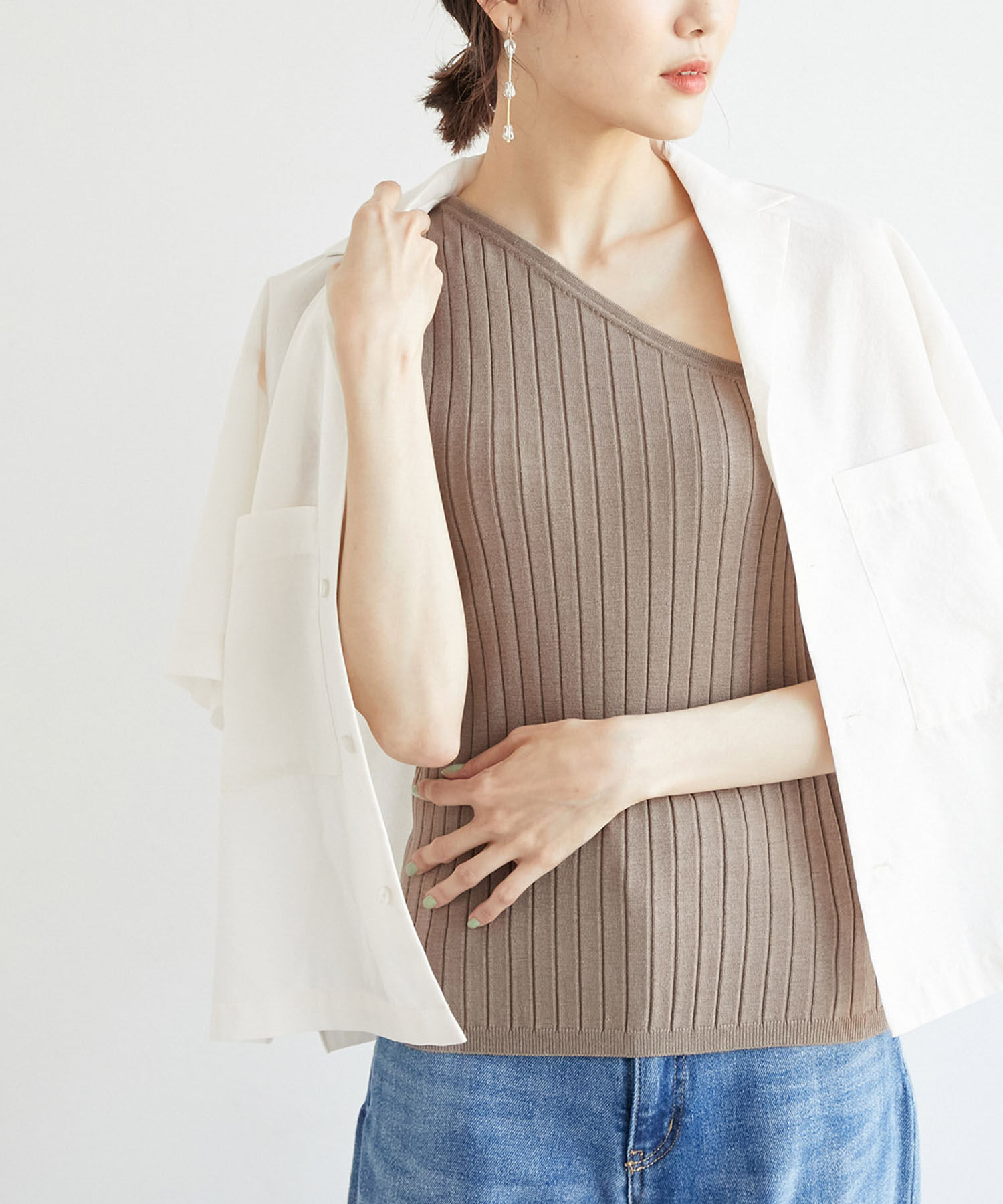 Rope&rsquo;Picnic「ワンショルカップ付インナー」|タンクトップ|ブラウン(22)