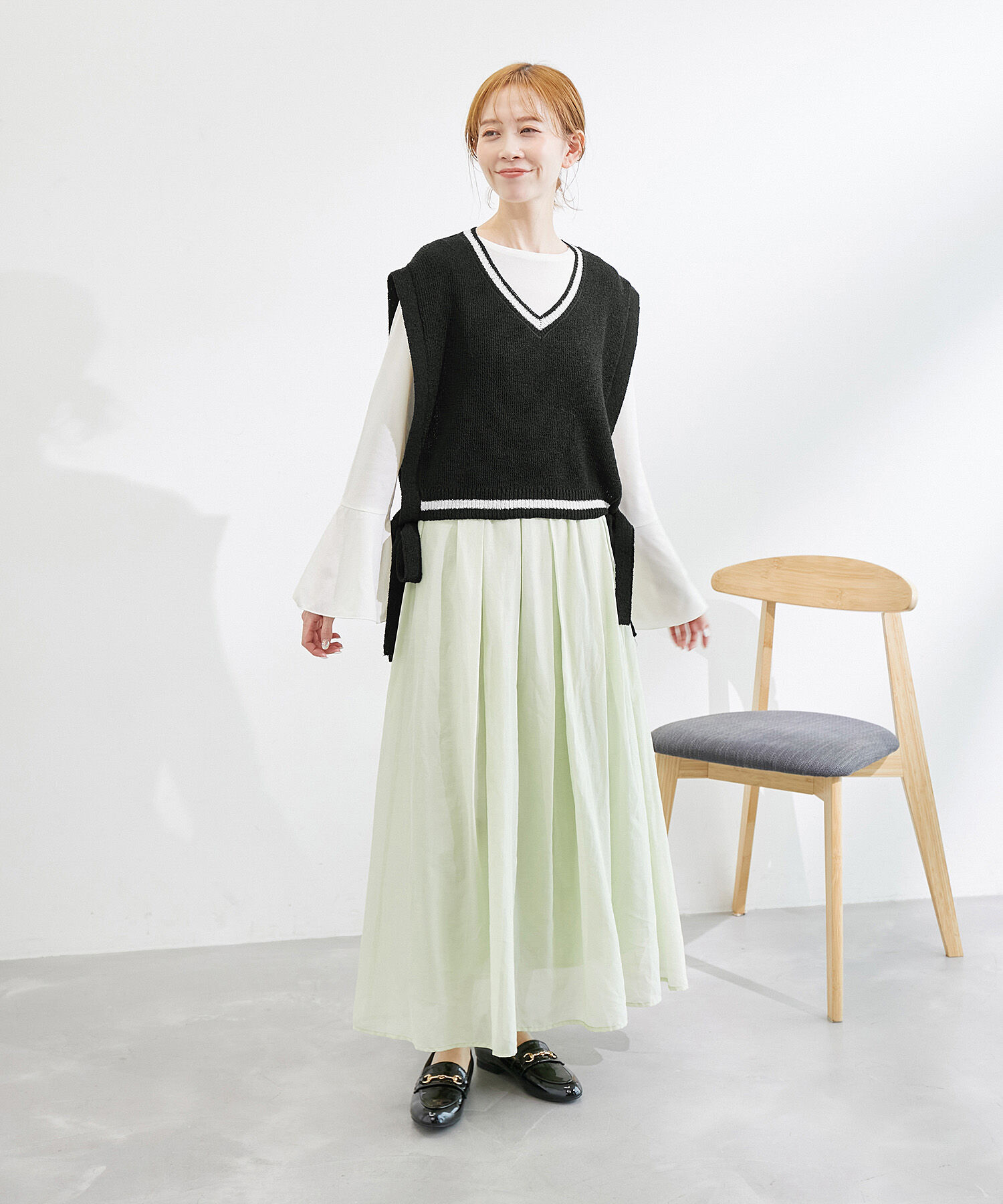 ROPE PICNIC PASSAGE「ブークレーライン入りサイドリボンレイヤードベスト」|ベスト・ジレ|