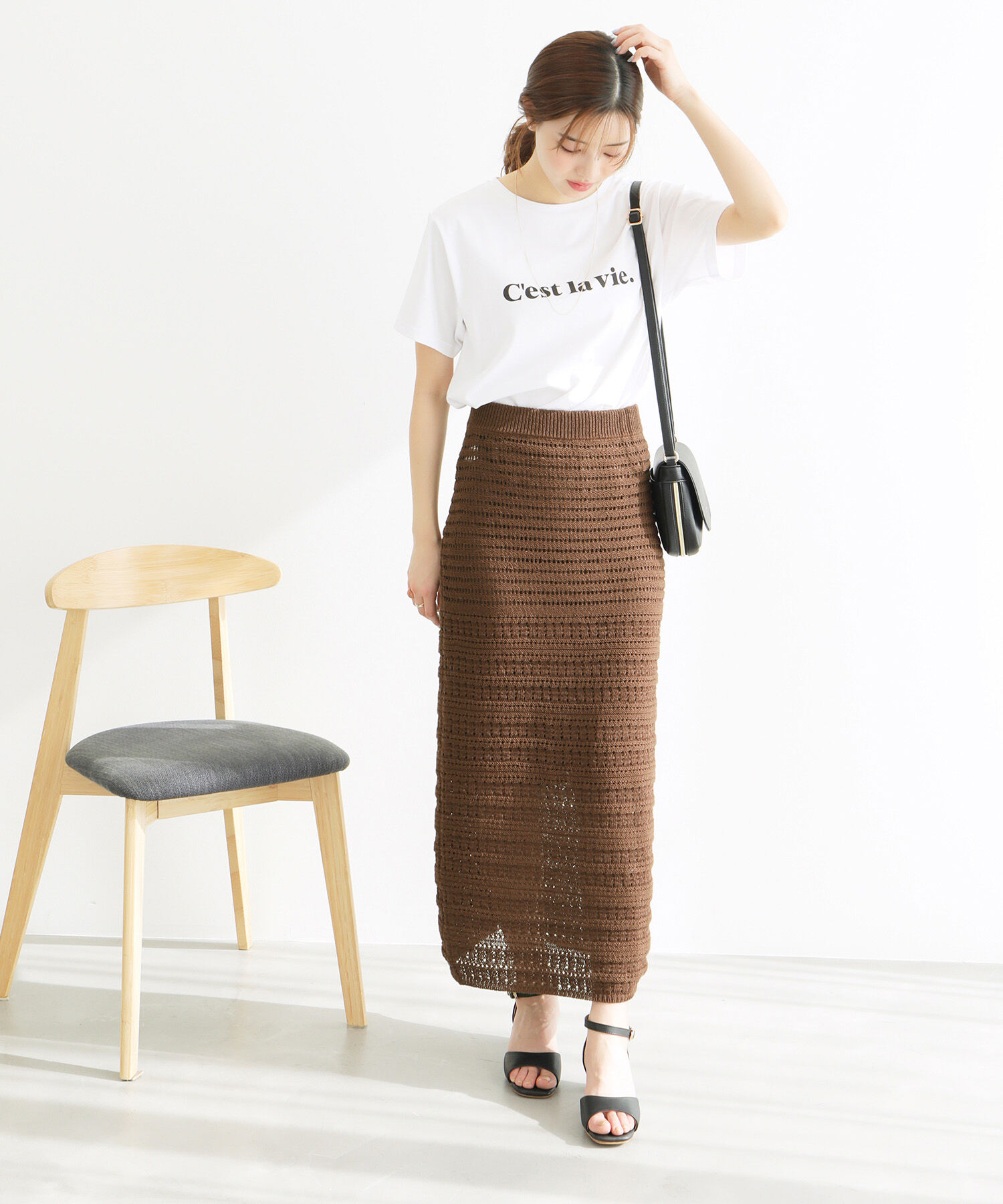 Rope&rsquo;Picnic「セットアップ対応/透かし編みテープヤーンIラインニットスカート」|スカート|