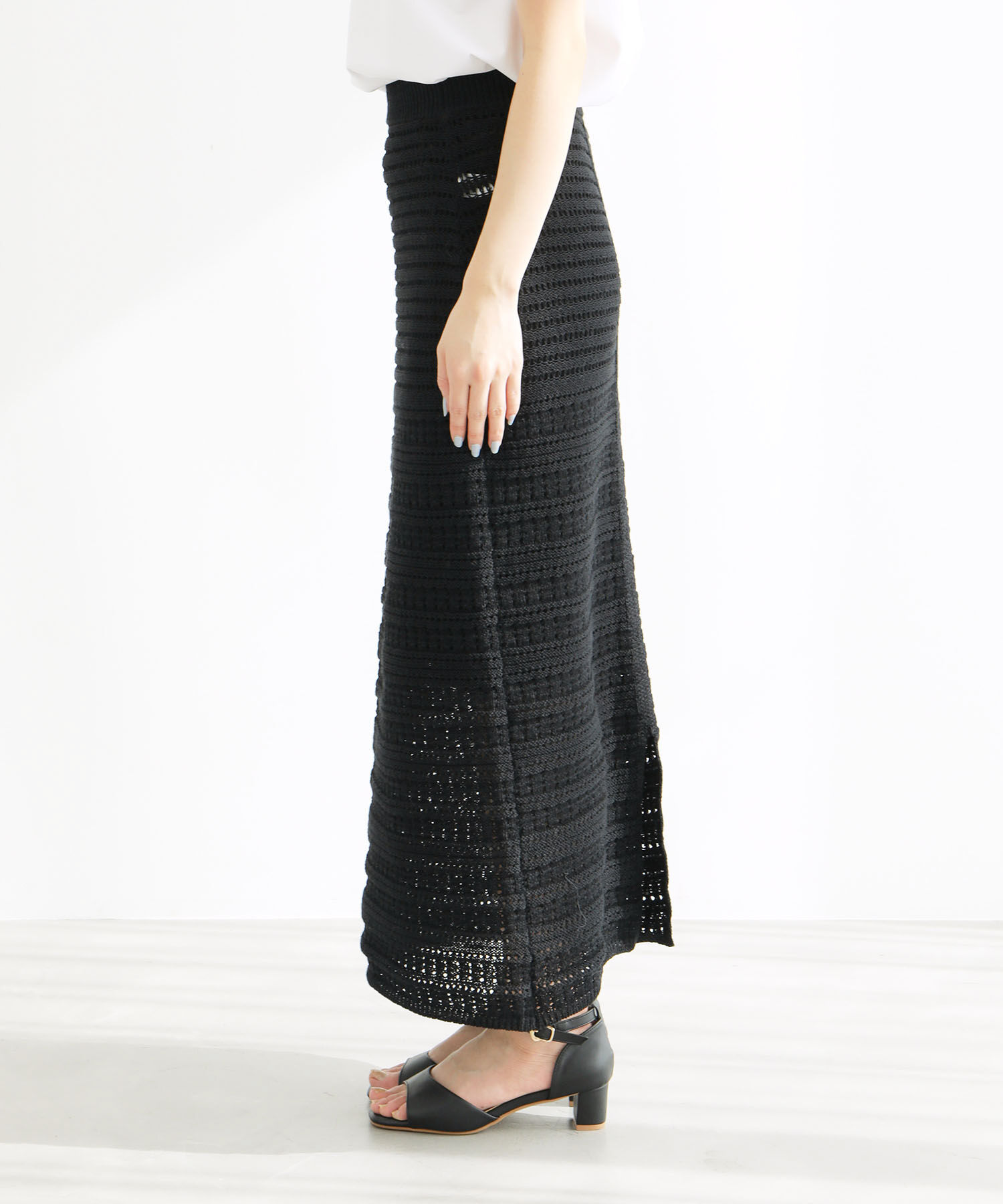 Rope&rsquo;Picnic「セットアップ対応/透かし編みテープヤーンIラインニットスカート」|スカート|