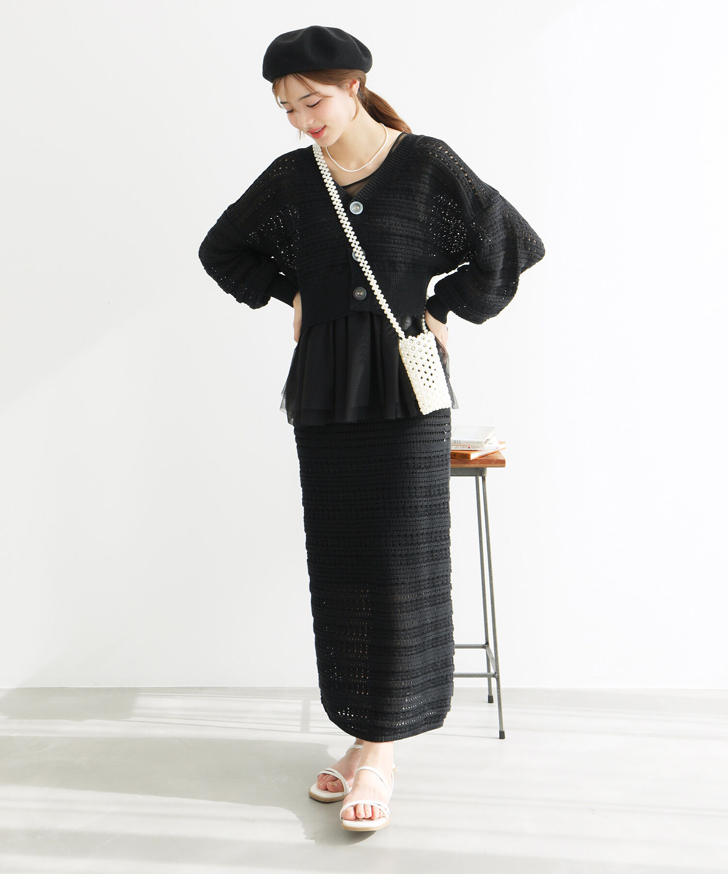 Rope&rsquo;Picnic「セットアップ対応/透かし編みテープヤーンIラインニットスカート」|スカート|