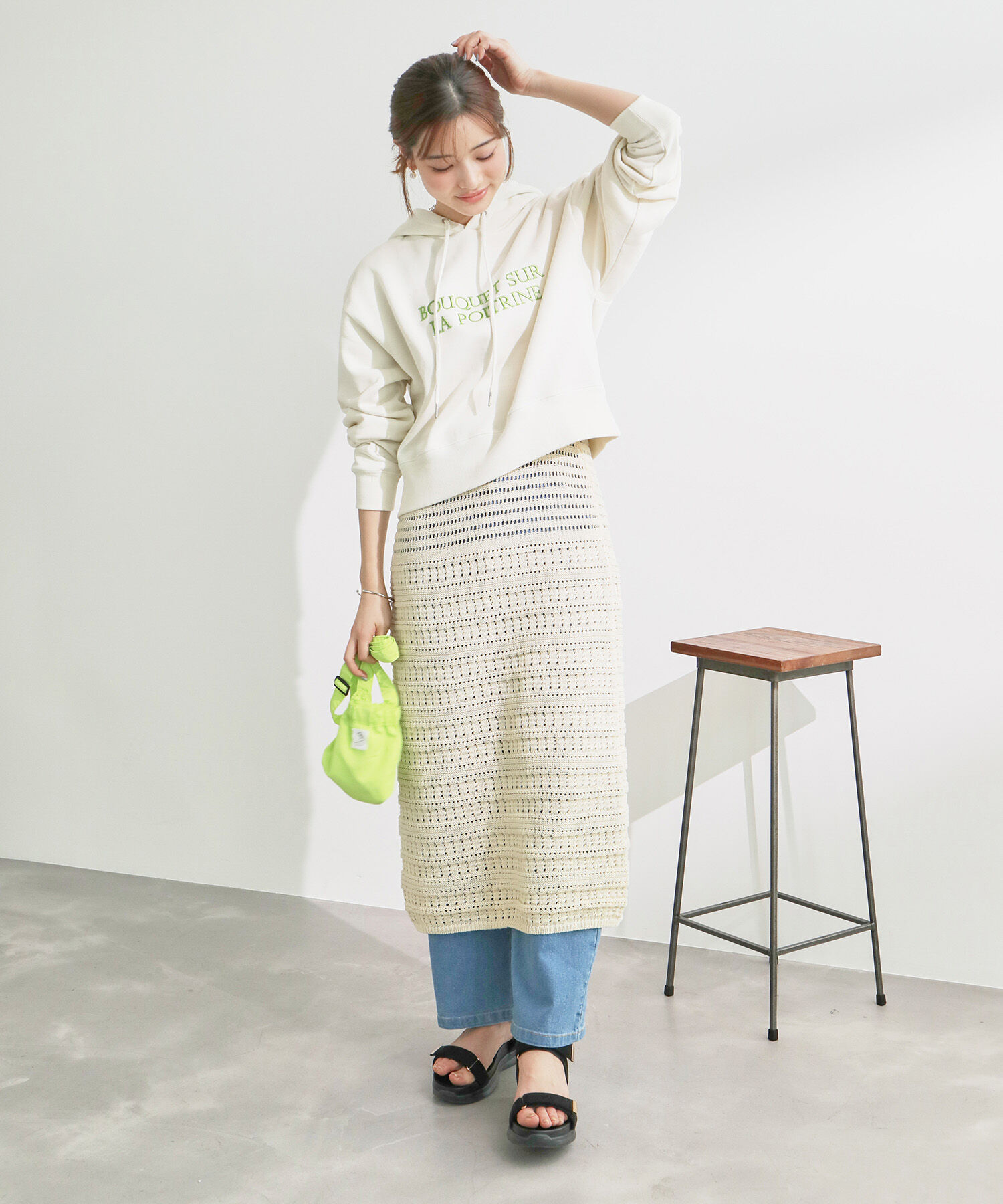 Rope&rsquo;Picnic「セットアップ対応/透かし編みテープヤーンIラインニットスカート」|スカート|