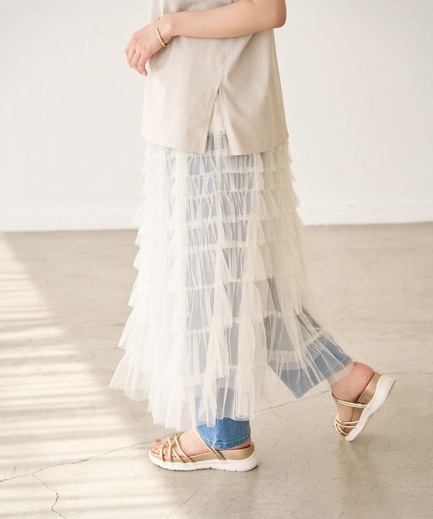 Rope&rsquo;Picnic「チュールフリルティアードスカート」|スカート|