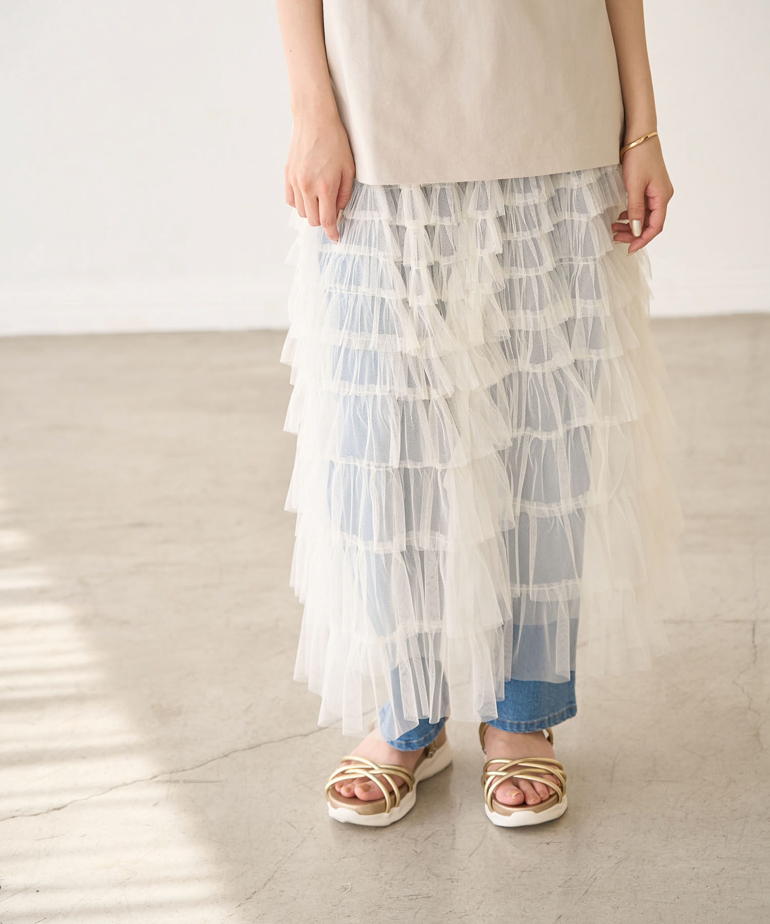 Rope&rsquo;Picnic「チュールフリルティアードスカート」|スカート|