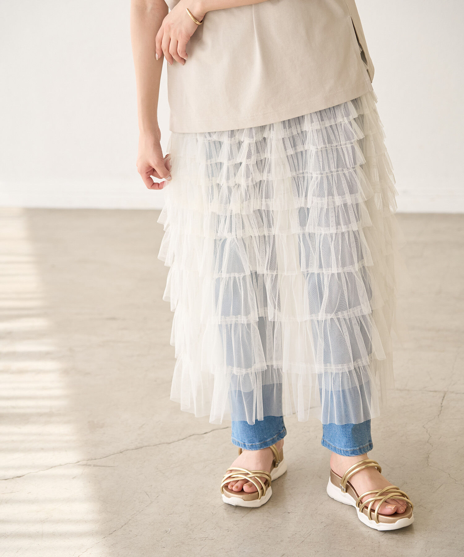 Rope&rsquo;Picnic「チュールフリルティアードスカート」|スカート|