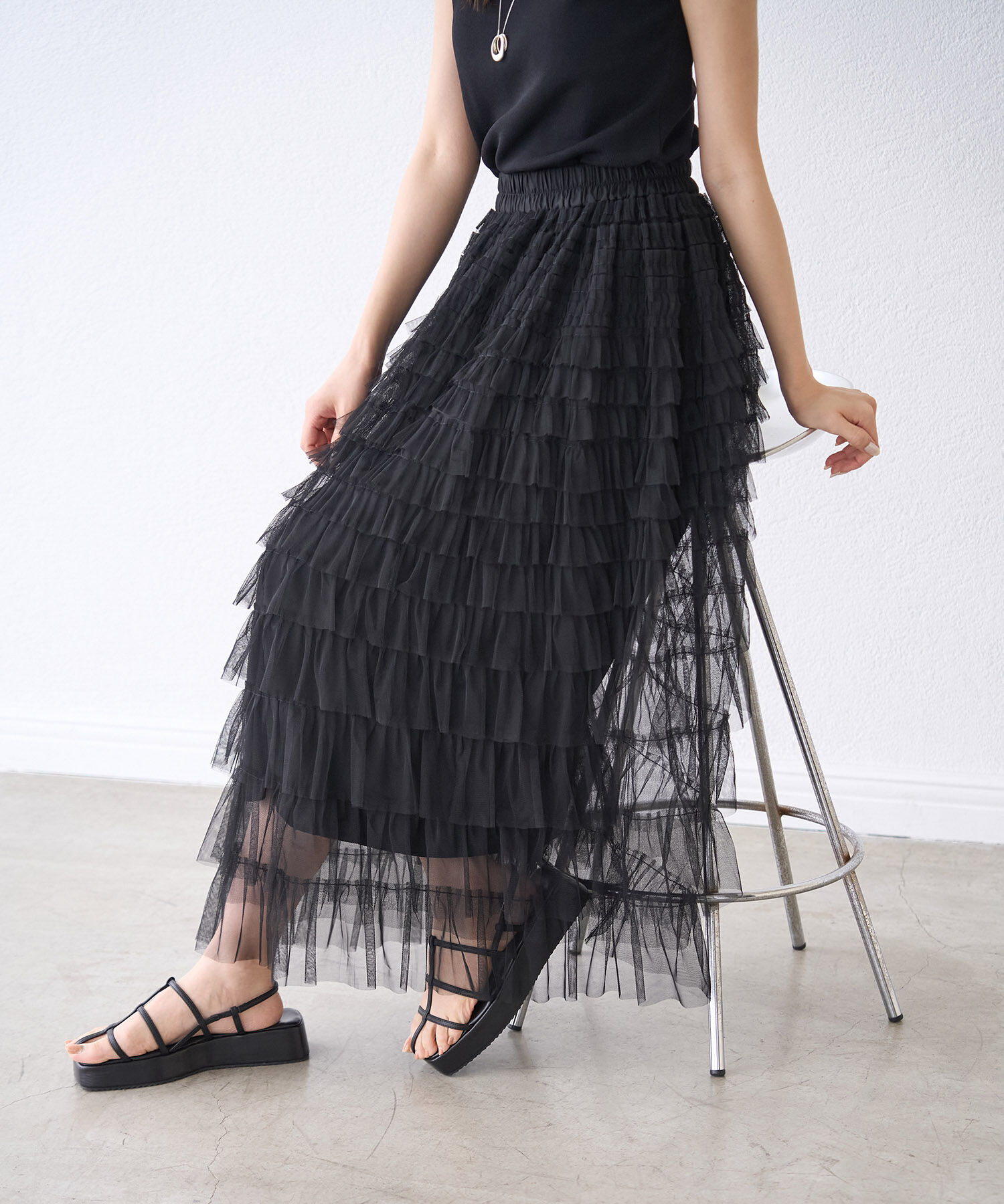 Rope&rsquo;Picnic「チュールフリルティアードスカート」|スカート|