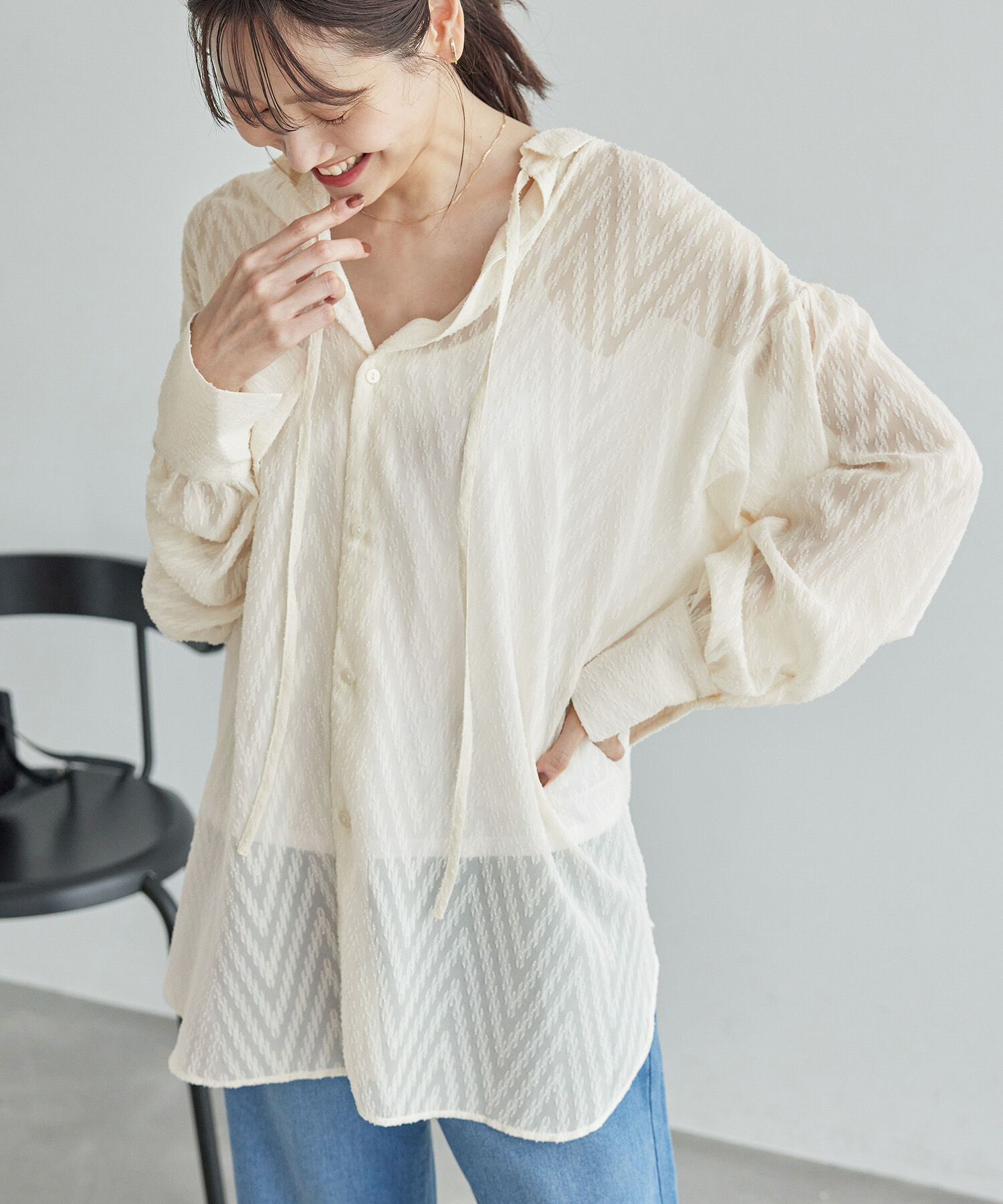 Rope&rsquo;Picnic「2WAY/シアー柄リボンブラウス」|シャツ・ブラウス|