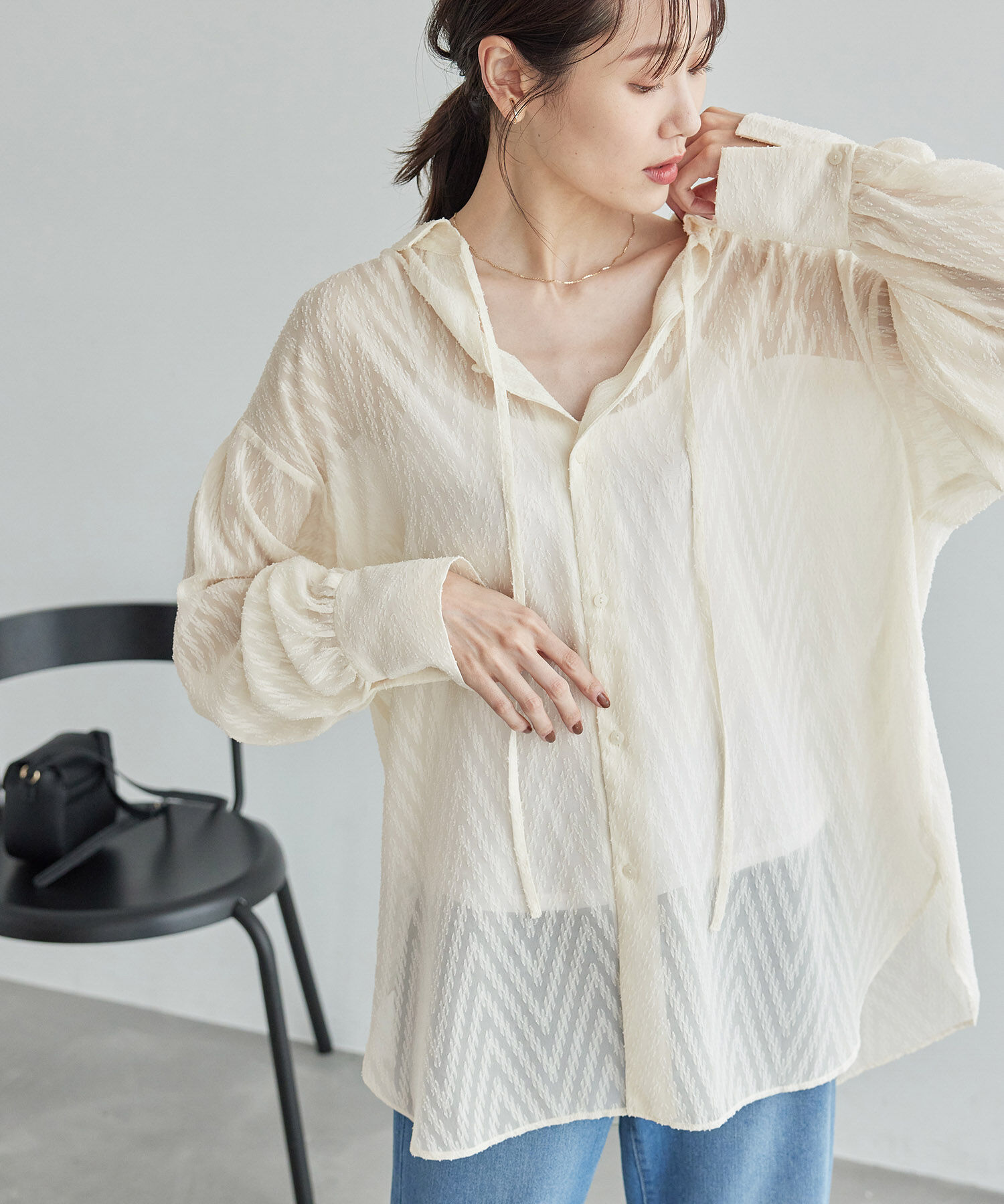 Rope&rsquo;Picnic「2WAY/シアー柄リボンブラウス」|シャツ・ブラウス|オフホワイト(15)