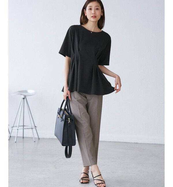 Rope&rsquo;Picnic「(接触冷感&times;UVカット)ウエストタックペプラムトップス」|Tシャツ・カットソー|