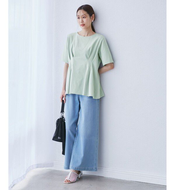 Rope&rsquo;Picnic「(接触冷感&times;UVカット)ウエストタックペプラムトップス」|Tシャツ・カットソー|