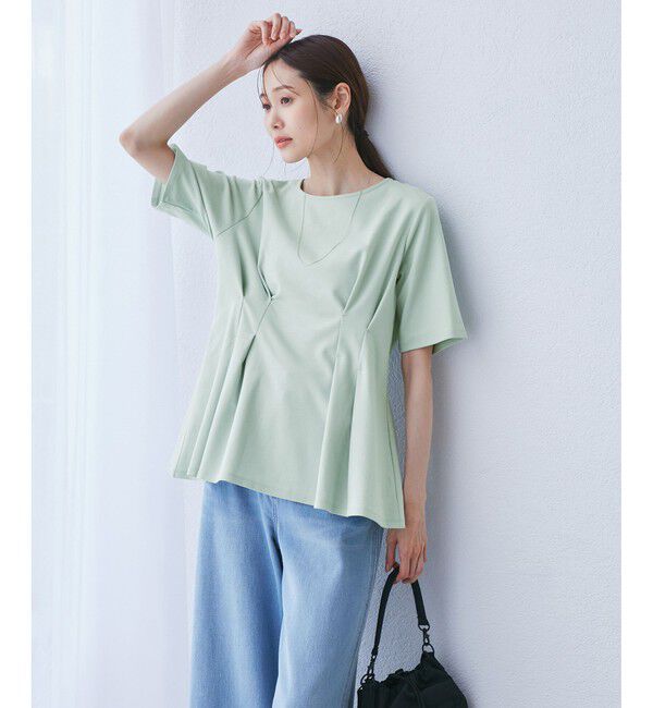 Rope&rsquo;Picnic「(接触冷感&times;UVカット)ウエストタックペプラムトップス」|Tシャツ・カットソー|