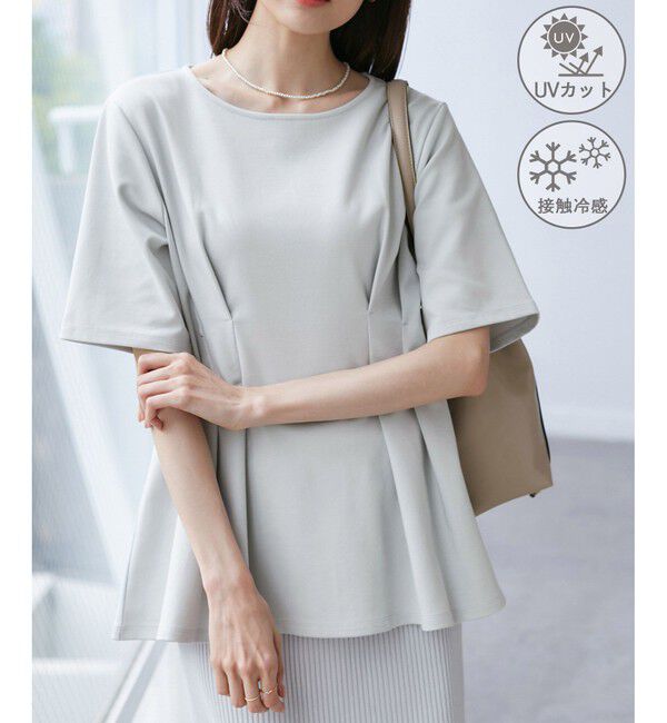 Rope&rsquo;Picnic「(接触冷感&times;UVカット)ウエストタックペプラムトップス」|Tシャツ・カットソー|ブルー系(47)