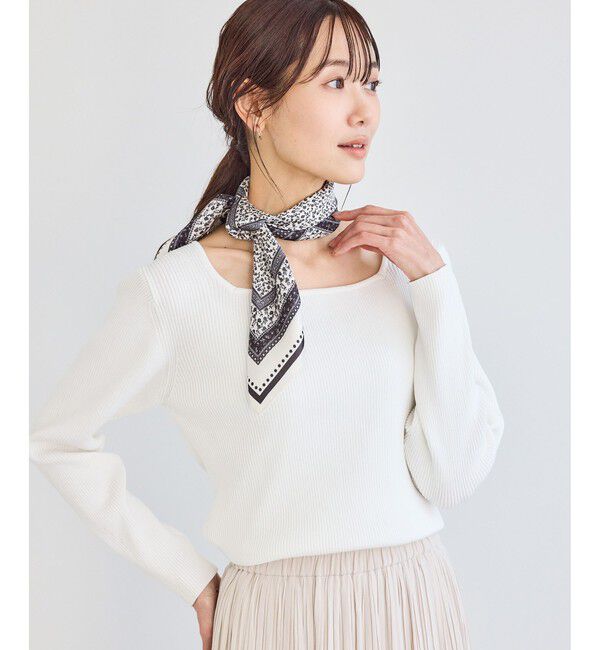 ROPE PICNIC PASSAGE「花柄&times;パターン柄スカーフ 70cm」|バンダナ・スカーフ|