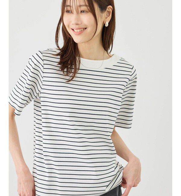 Rope&rsquo;Picnic「60シルケットボートネックハーフスリーブジャケットインナー」|Tシャツ・カットソー|