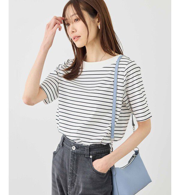 Rope&rsquo;Picnic「60シルケットボートネックハーフスリーブジャケットインナー」|Tシャツ・カットソー|