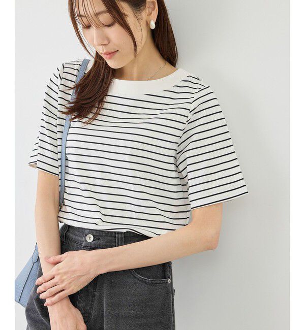 Rope&rsquo;Picnic「60シルケットボートネックハーフスリーブジャケットインナー」|Tシャツ・カットソー|