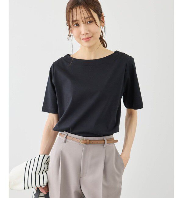 Rope&rsquo;Picnic「60シルケットボートネックハーフスリーブジャケットインナー」|Tシャツ・カットソー|