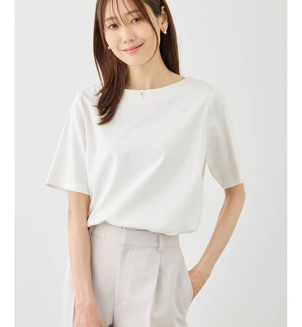 Rope&rsquo;Picnic「60シルケットボートネックハーフスリーブジャケットインナー」|Tシャツ・カットソー|ホワイト(10)