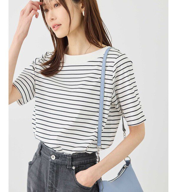 Rope&rsquo;Picnic「60シルケットボートネックハーフスリーブジャケットインナー」|Tシャツ・カットソー|オフホワイト(15)