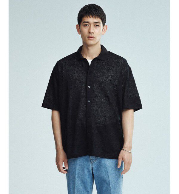 ADAM ET ROPE'「メッシュジャガード ボックスシルエット ニットポロ / ロングシーズン着用可能」|ポロシャツ|