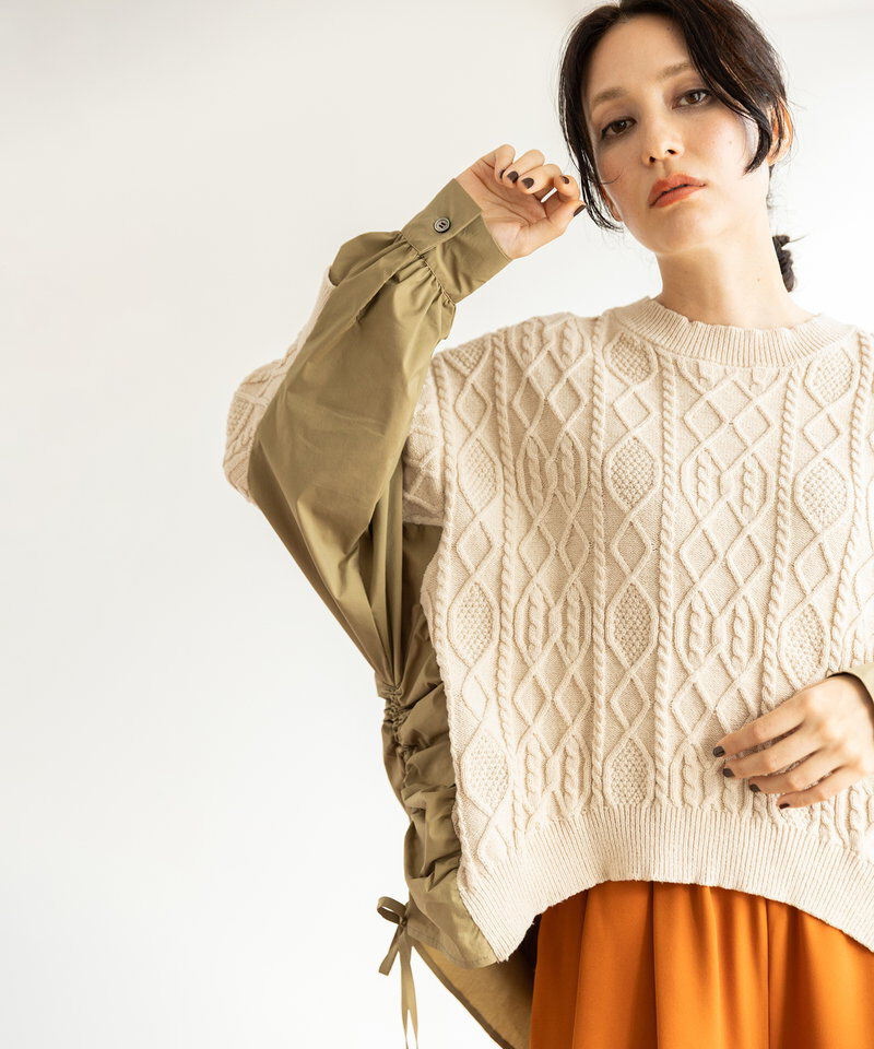 「ケーブル編切替ニットプルオーバー」|ニット・セーター|