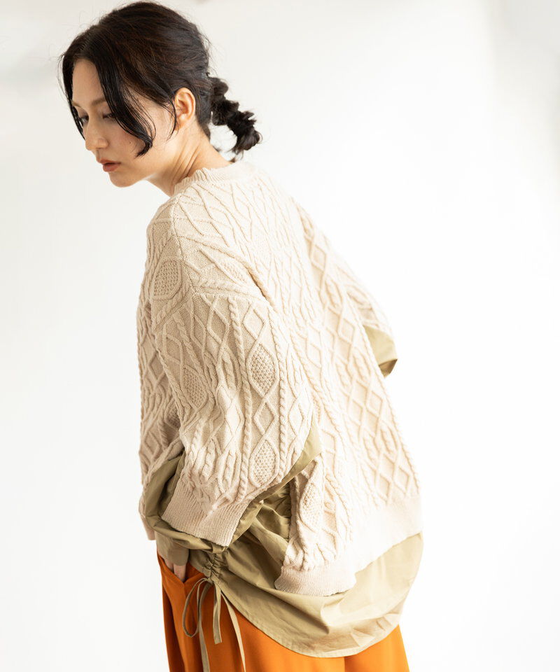  「ケーブル編切替ニットプルオーバー」|ニット・セーター|